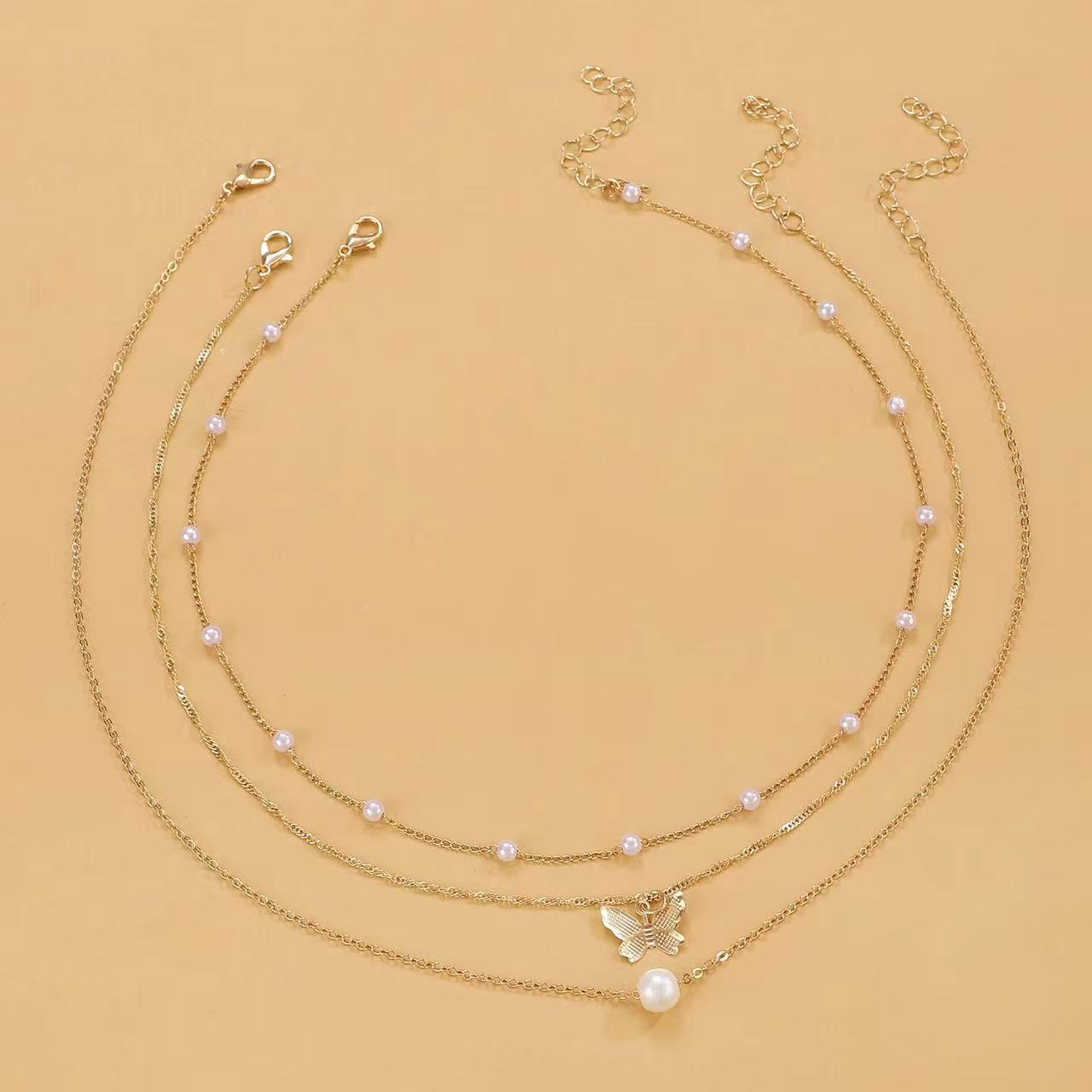 Simple Personality Pearl Butterfly Necklace Women'S Multi-Layered Clavicle Chain High-End Accessories