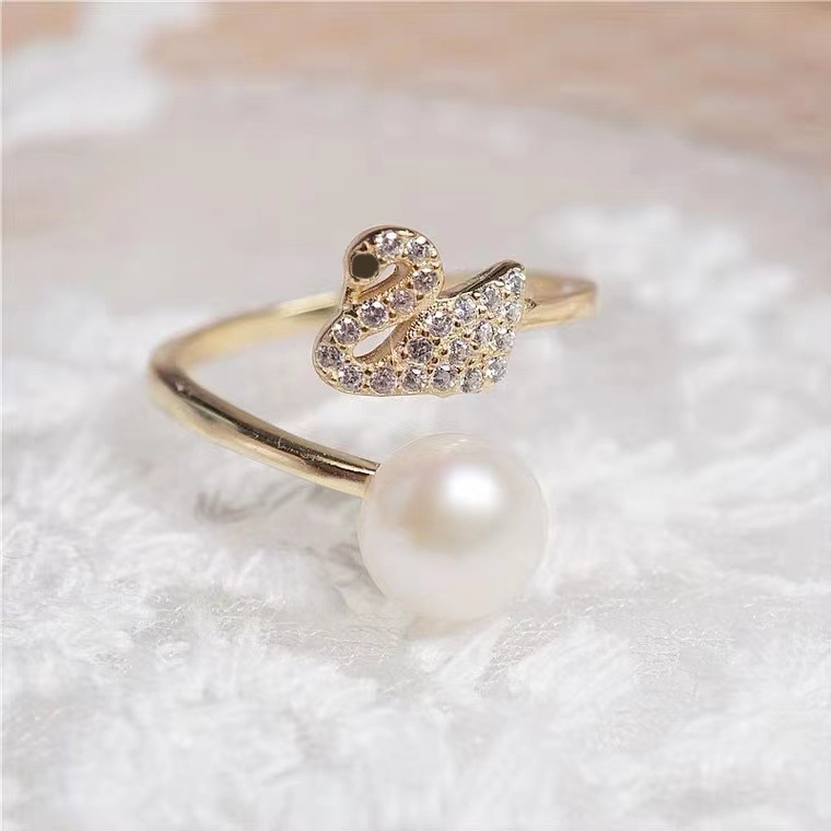 Small Design Swan Freshwater Pearl Set Pendant Ring Earring Three-Piece Set