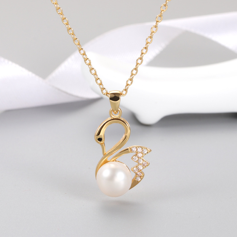Small Design Swan Freshwater Pearl Set Pendant Ring Earring Three-Piece Set