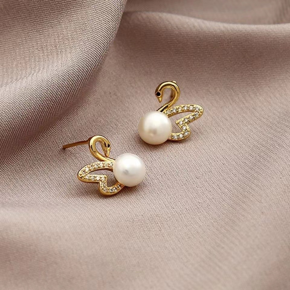 Small Design Swan Freshwater Pearl Set Pendant Ring Earring Three-Piece Set