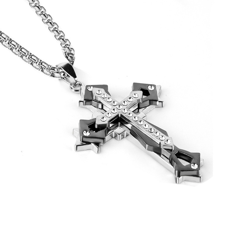 Titanium Steel Diamond Cross Necklace Stainless Steel Men And Women Accessories Casting Pendant Necklace