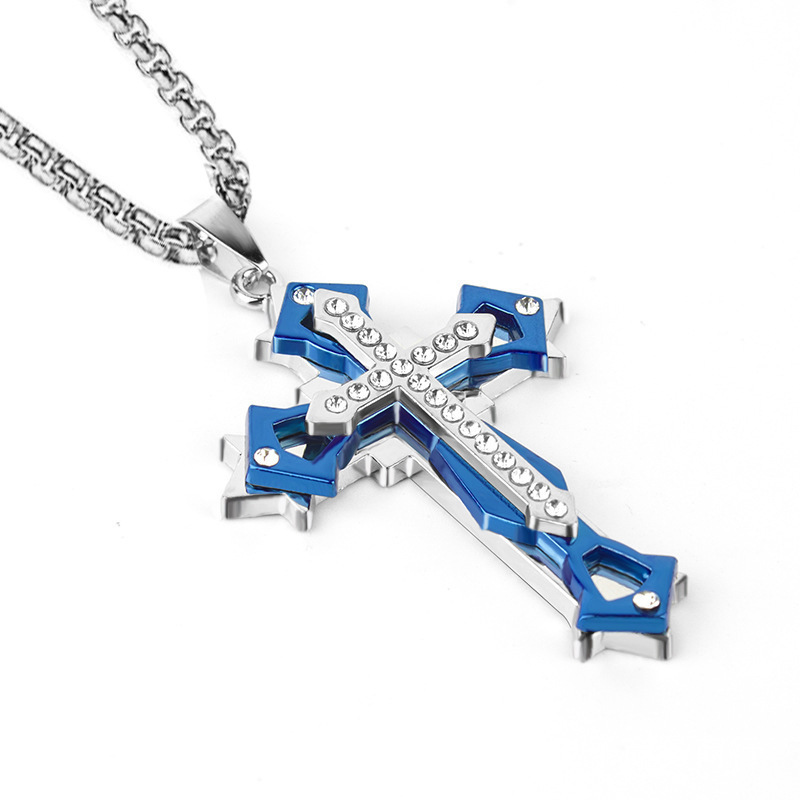 Titanium Steel Diamond Cross Necklace Stainless Steel Men And Women Accessories Casting Pendant Necklace