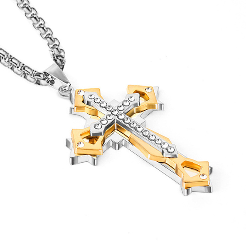 Titanium Steel Diamond Cross Necklace Stainless Steel Men And Women Accessories Casting Pendant Necklace