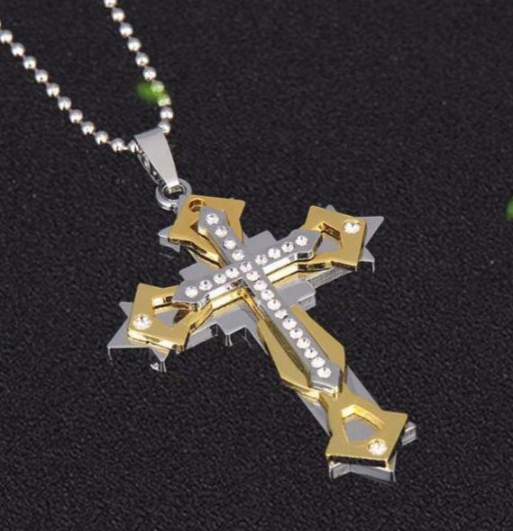 Titanium Steel Diamond Cross Necklace Stainless Steel Men And Women Accessories Casting Pendant Necklace