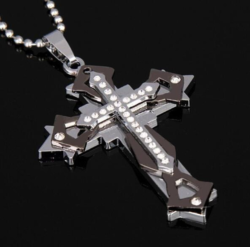 Titanium Steel Diamond Cross Necklace Stainless Steel Men And Women Accessories Casting Pendant Necklace