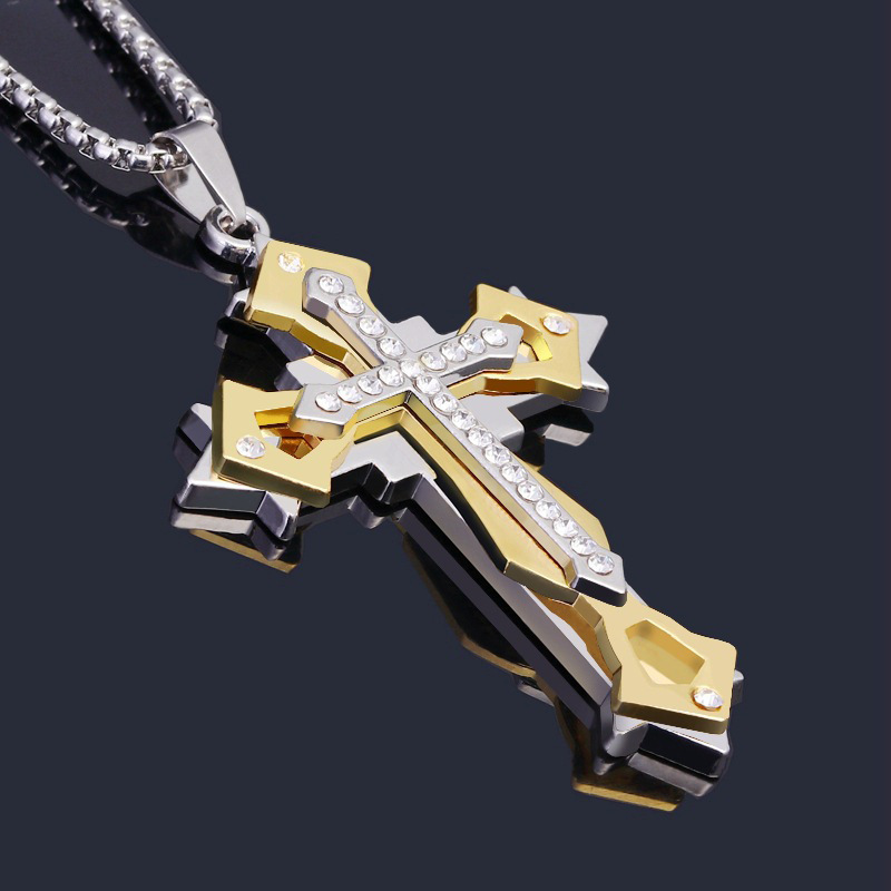 Titanium Steel Diamond Cross Necklace Stainless Steel Men And Women Accessories Casting Pendant Necklace