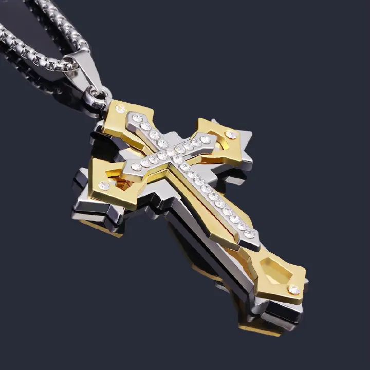 Titanium Steel Diamond Cross Necklace Stainless Steel Men And Women Accessories Casting Pendant Necklace