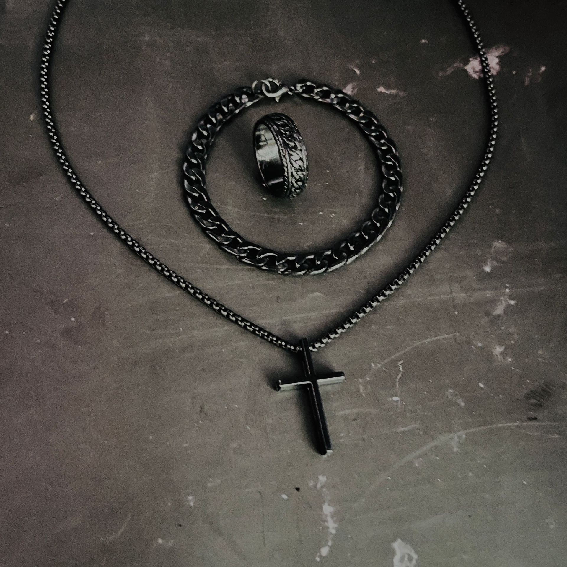 New Cross Jewelry Chain Ring Bracelet Necklace 3 Sets