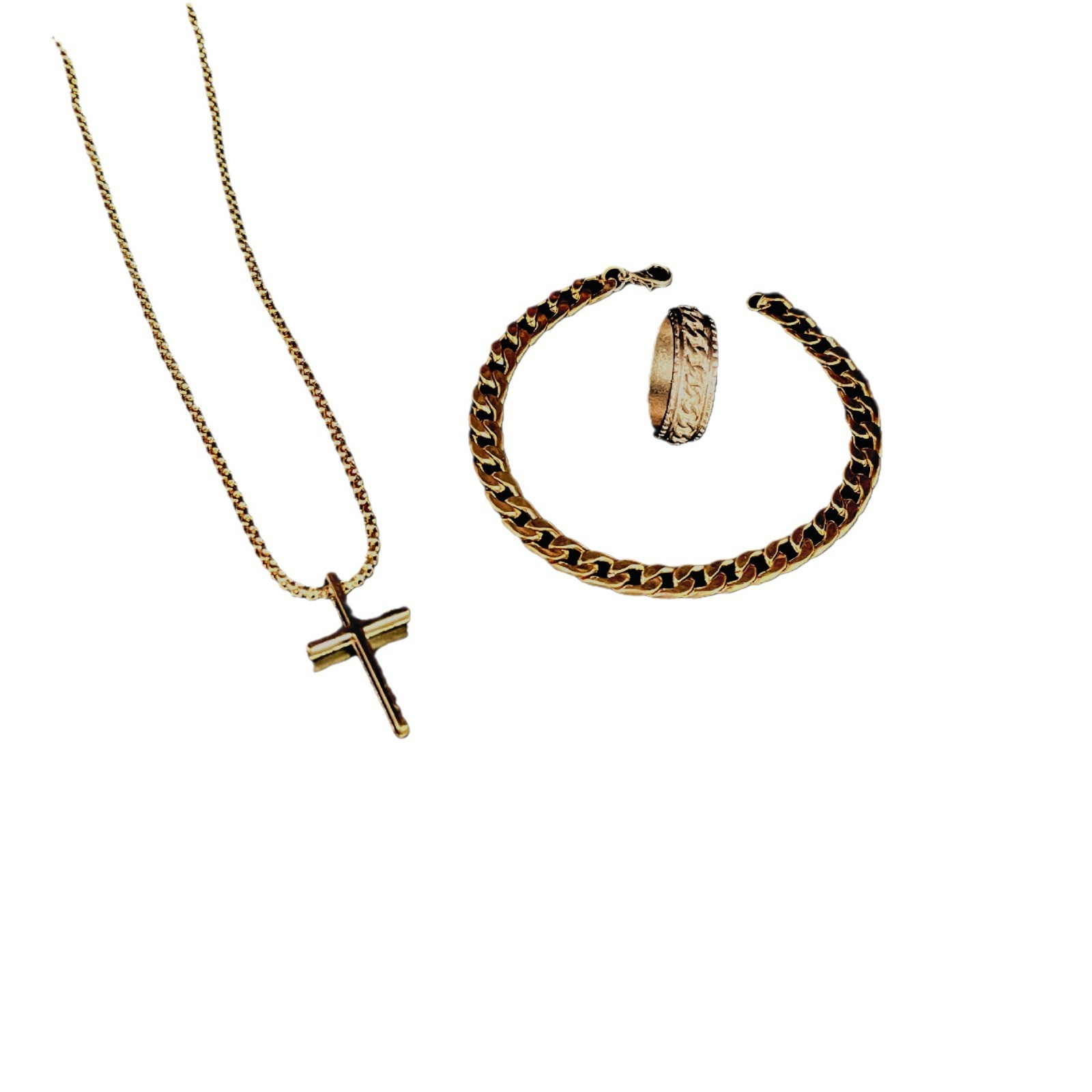 New Cross Jewelry Chain Ring Bracelet Necklace 3 Sets