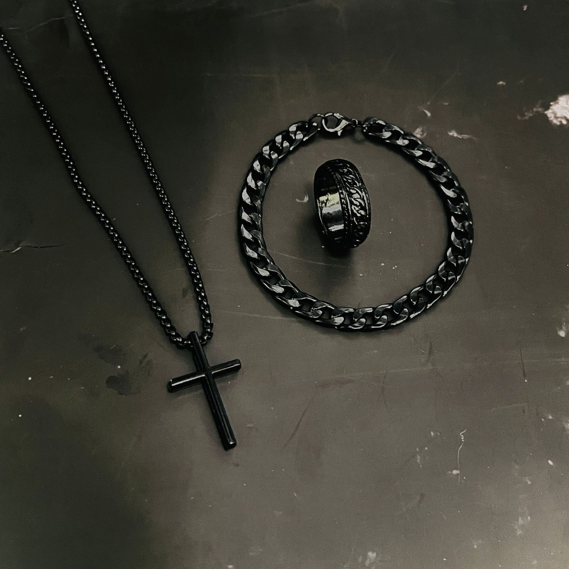 New Cross Jewelry Chain Ring Bracelet Necklace 3 Sets