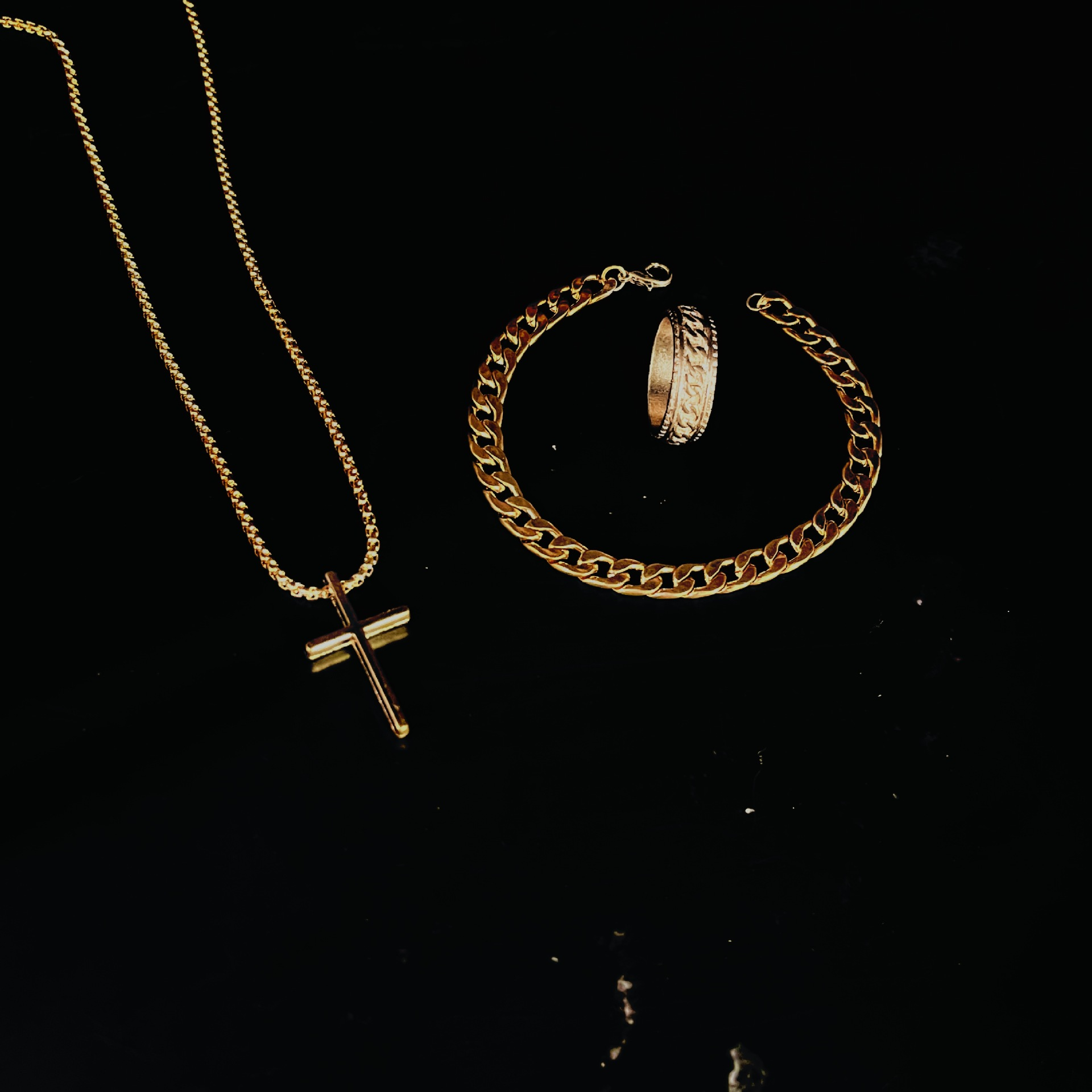 New Cross Jewelry Chain Ring Bracelet Necklace 3 Sets