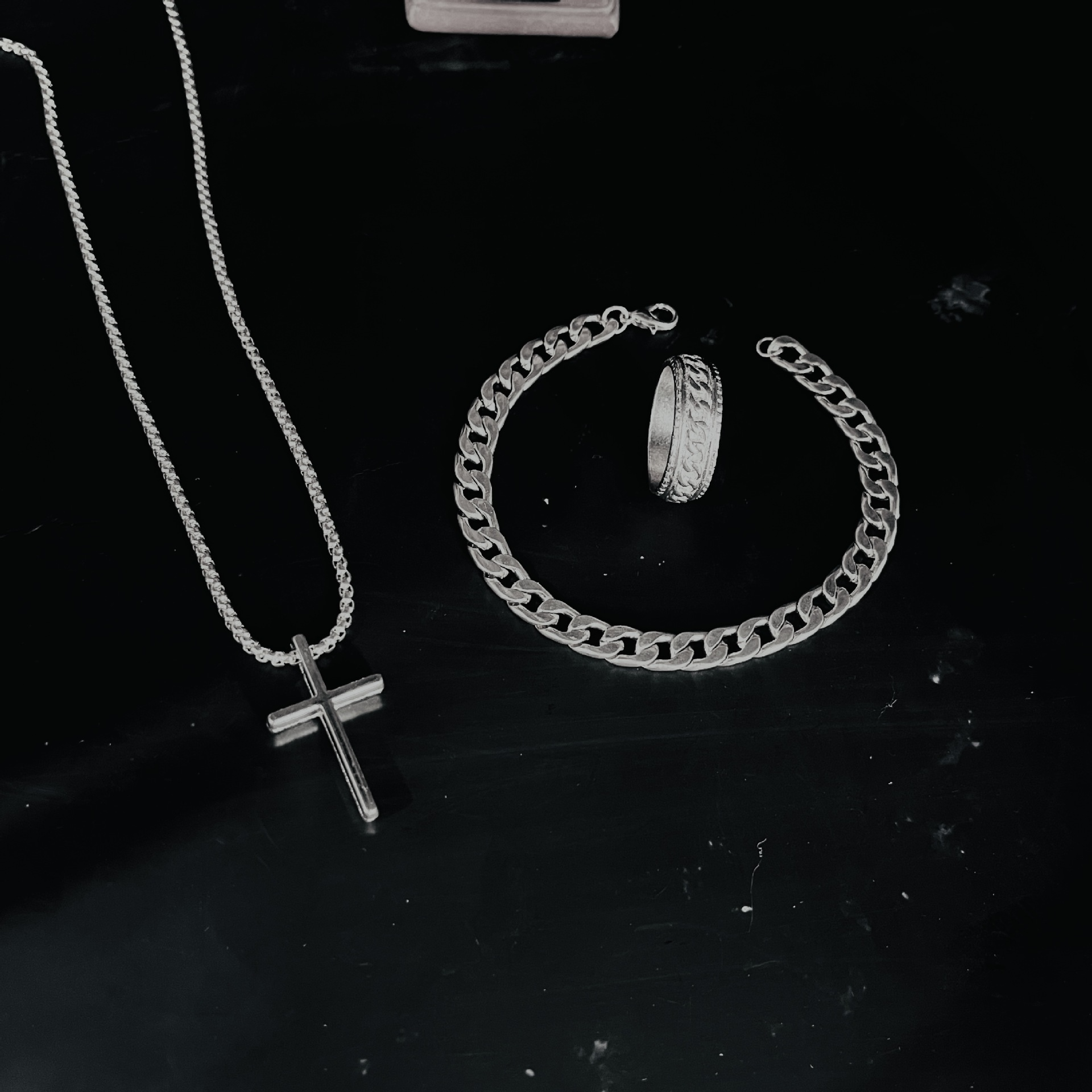 New Cross Jewelry Chain Ring Bracelet Necklace 3 Sets