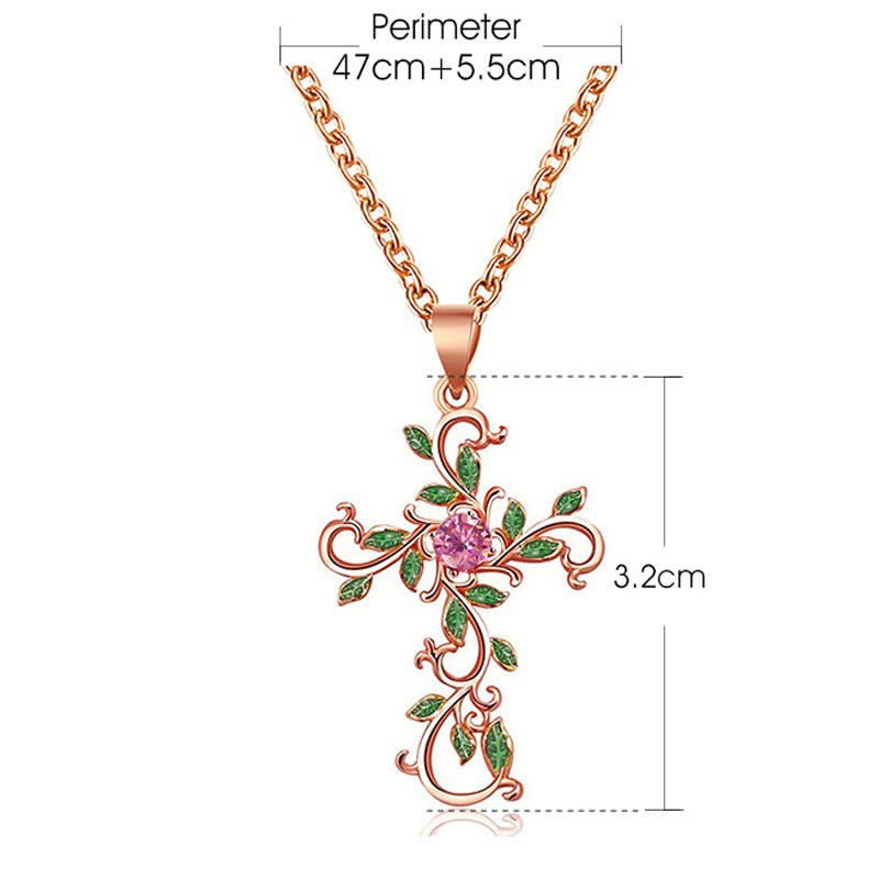 New Personalized Flower Cross Necklace Temperament Diamond Leaf Clavicle Necklace Necklace Female Accessories