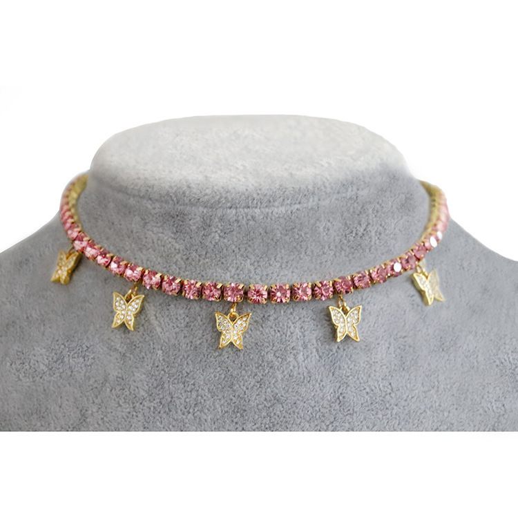Rhinestone butterfly pendant necklace female ins wind neck chain hip-hop temperament niche alloy jewelry