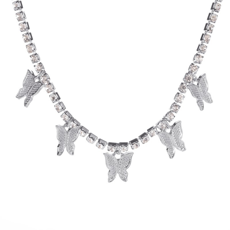 Rhinestone butterfly pendant necklace female ins wind neck chain hip-hop temperament niche alloy jewelry