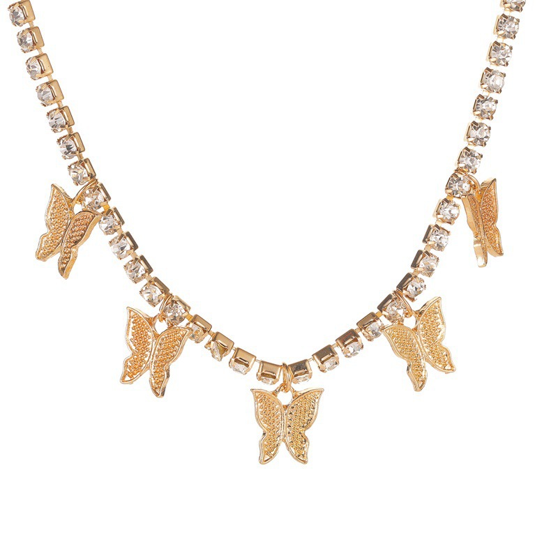 Rhinestone butterfly pendant necklace female ins wind neck chain hip-hop temperament niche alloy jewelry