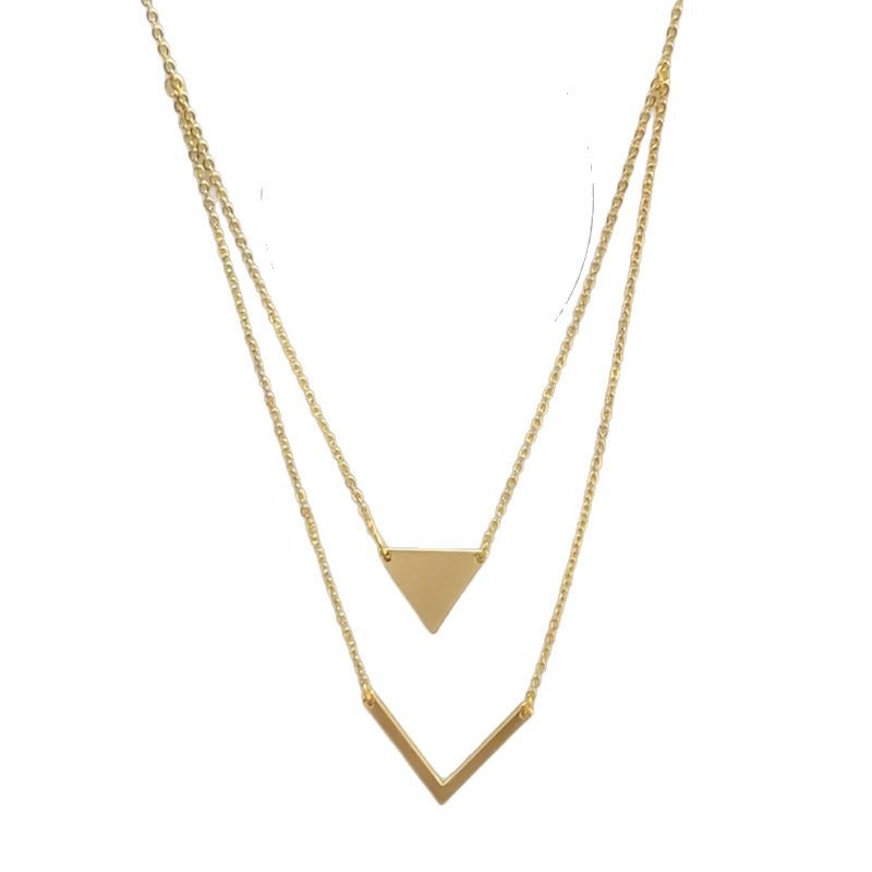 Simple And Elegant Geometric Triangle V-Shaped Double-Layer Pendant Necklace, Temperament Collarbone Chain