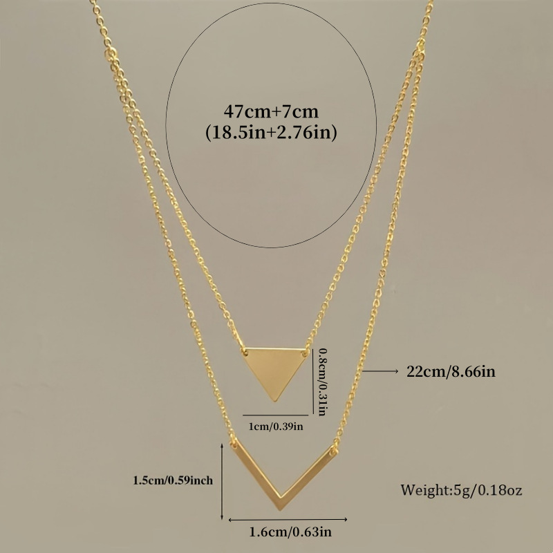 Simple And Elegant Geometric Triangle V-Shaped Double-Layer Pendant Necklace, Temperament Collarbone Chain