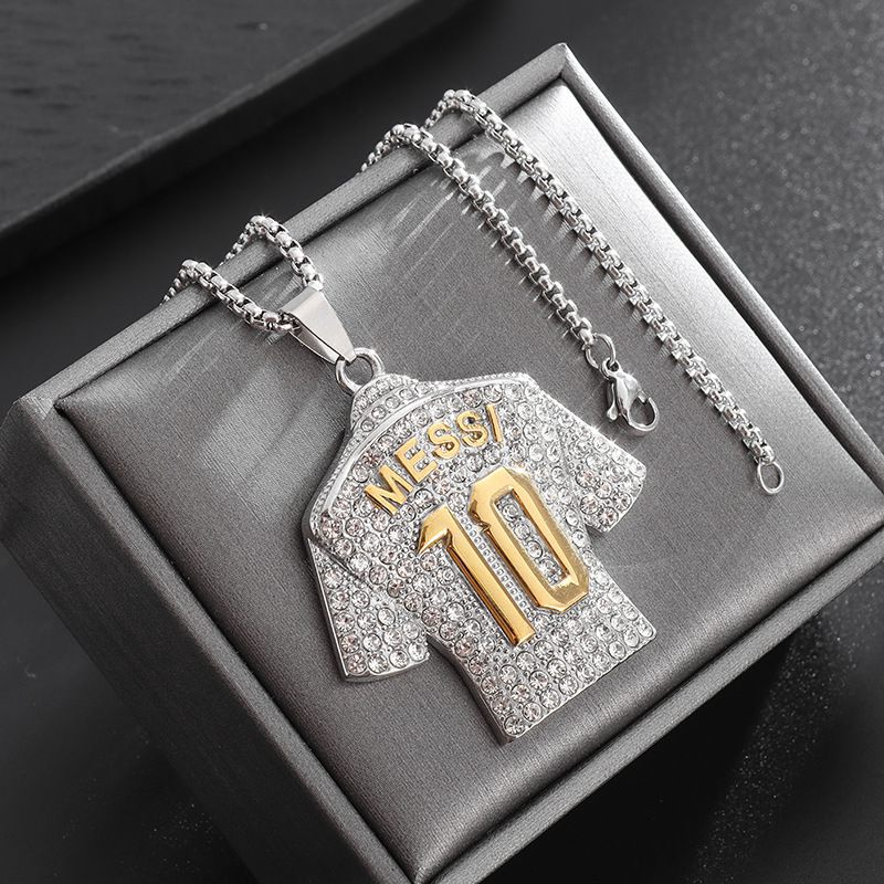 New Hip Hop Hiphop Titanium Steel Gold-Plated Diamond-Encrusted Football Superstar No. 10 Jersey Pendant Necklace