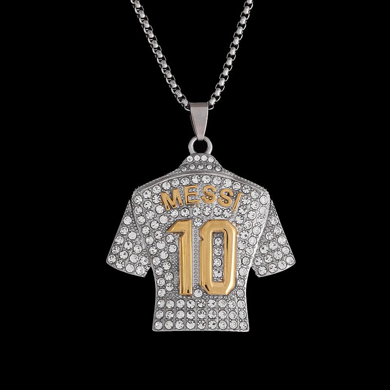 New Hip Hop Hiphop Titanium Steel Gold-Plated Diamond-Encrusted Football Superstar No. 10 Jersey Pendant Necklace