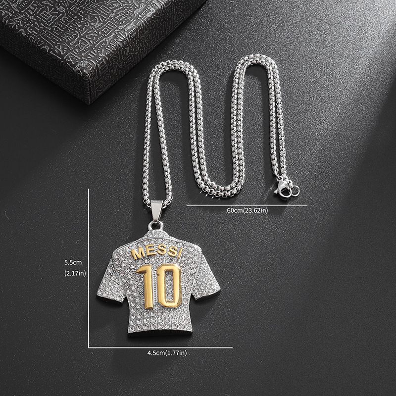 New Hip Hop Hiphop Titanium Steel Gold-Plated Diamond-Encrusted Football Superstar No. 10 Jersey Pendant Necklace