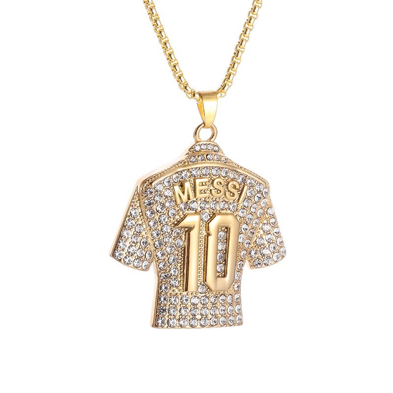 New Hip Hop Hiphop Titanium Steel Gold-Plated Diamond-Encrusted Football Superstar No. 10 Jersey Pendant Necklace