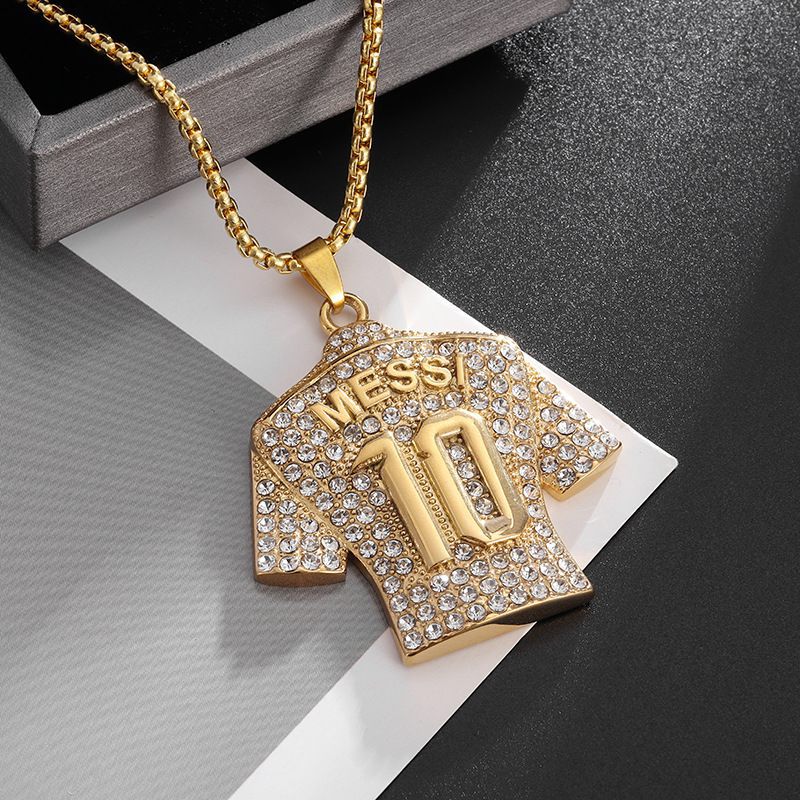 New Hip Hop Hiphop Titanium Steel Gold-Plated Diamond-Encrusted Football Superstar No. 10 Jersey Pendant Necklace