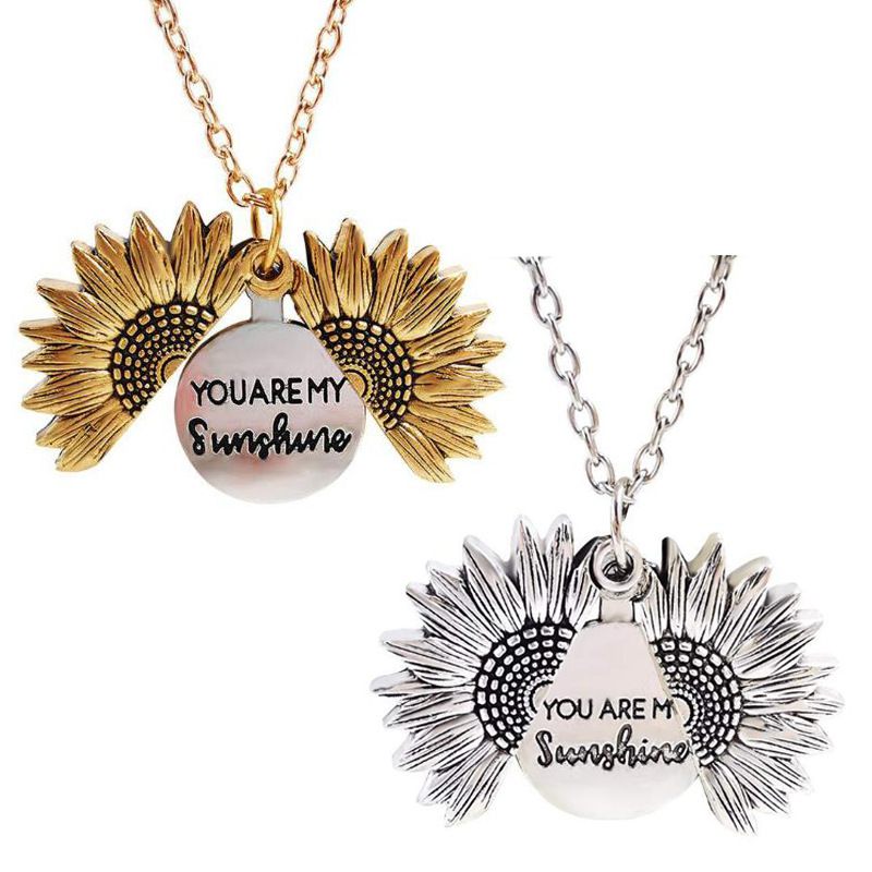 Vintage Alloy Sunflower Necklace Open Double Sided Sunflower Necklace Female