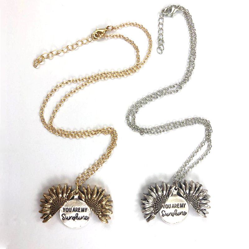 Vintage Alloy Sunflower Necklace Open Double Sided Sunflower Necklace Female