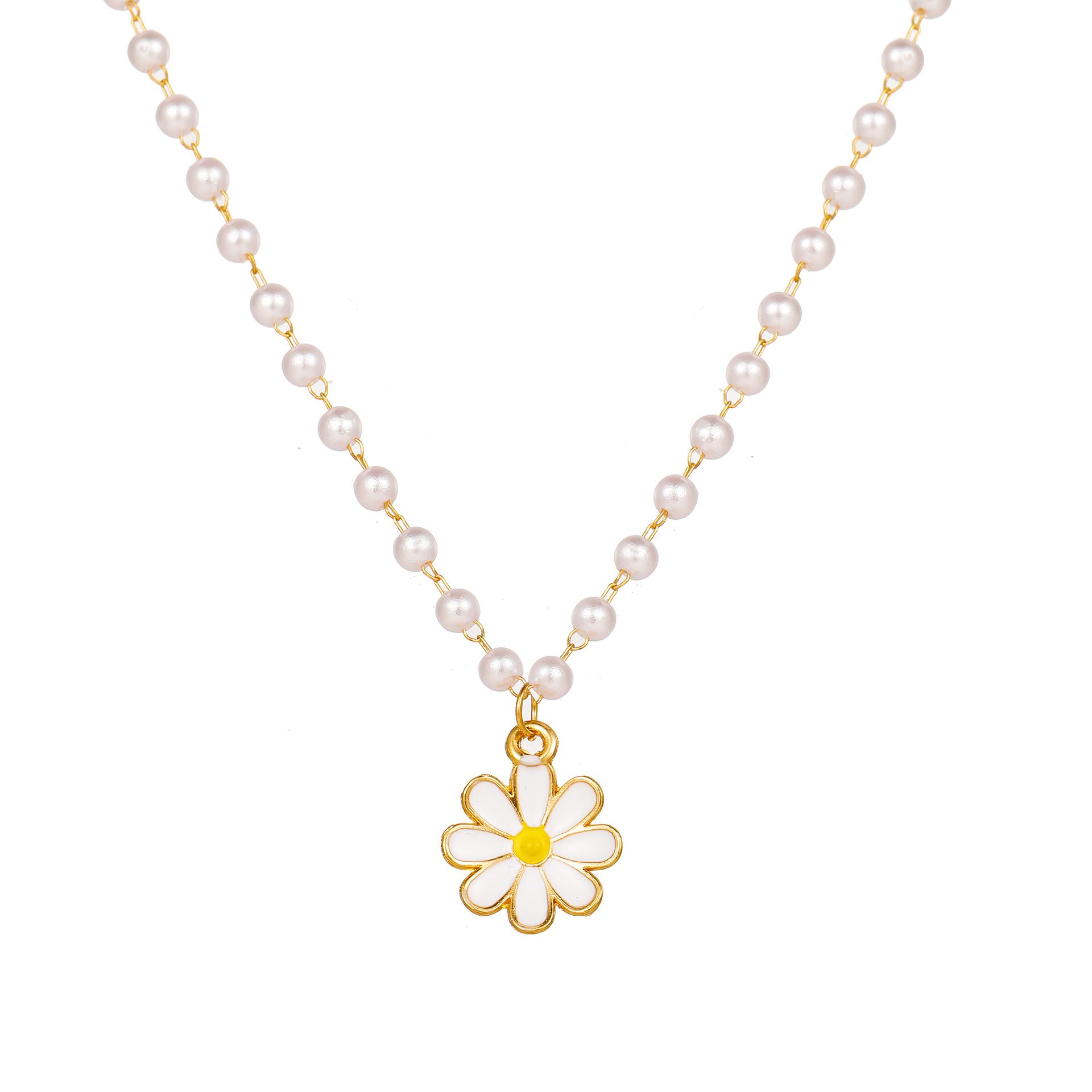 Cold Wind Imitation Pearl Chain Choker Chrysanthemum Collarbone Chain European And American Creative White Daisy Necklace