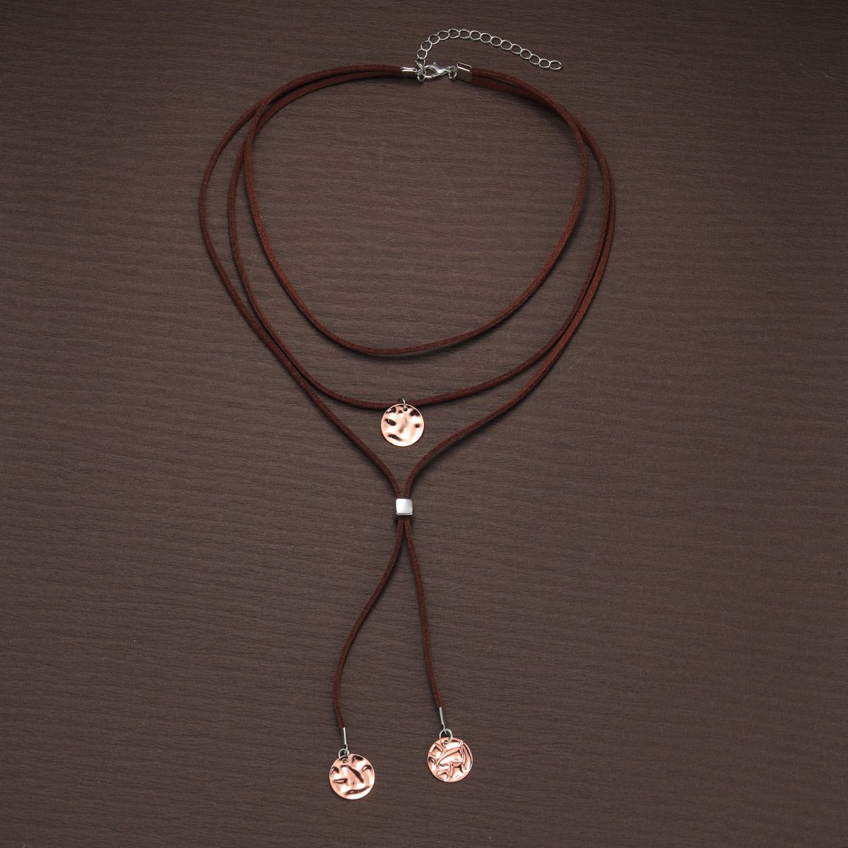 Stylish Antique Silver Disc Pendant Flannel Multi-Layer Adjustable Women'S Necklace Suitable For Commuting Vacation