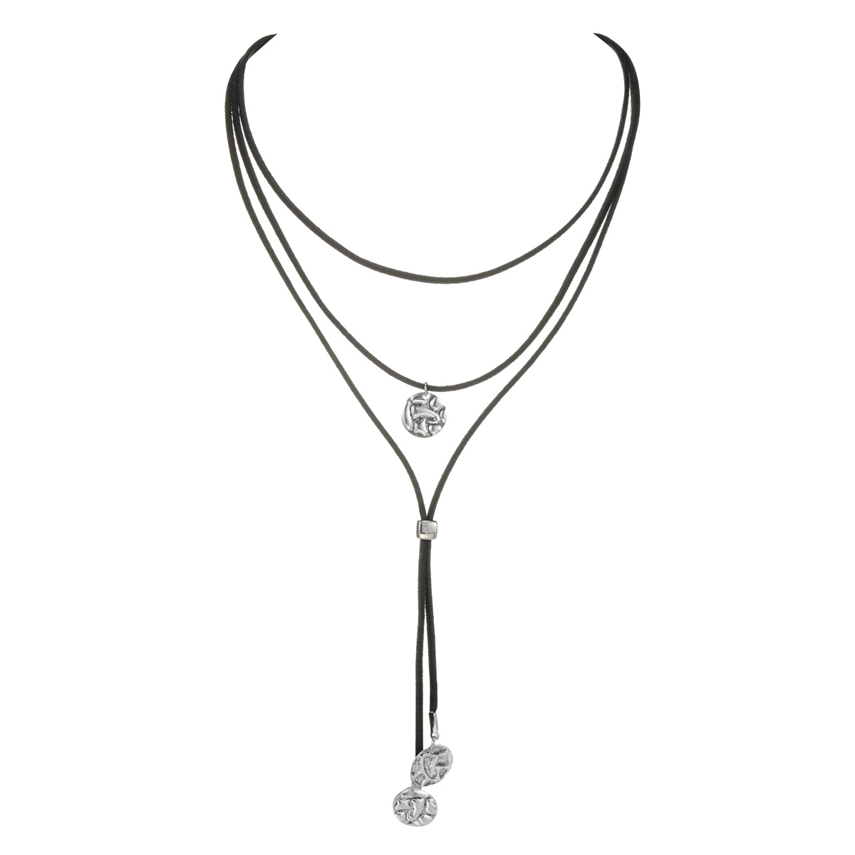 Stylish Antique Silver Disc Pendant Flannel Multi-Layer Adjustable Women'S Necklace Suitable For Commuting Vacation