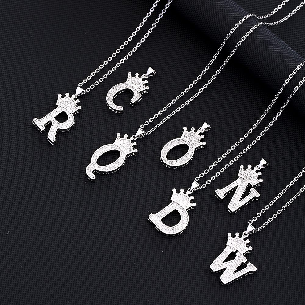Hot-Selling Crown English Letter Necklace In Europe And America Unisex Copper Inlaid Zircon Pendant Necklace Jewelry