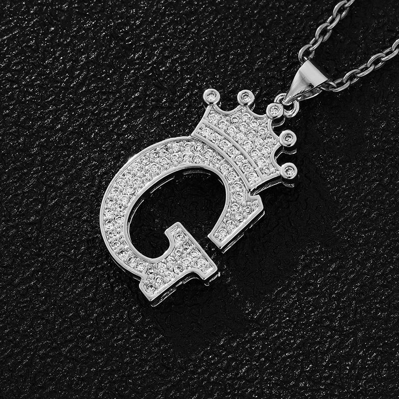 Hot-Selling Crown English Letter Necklace In Europe And America Unisex Copper Inlaid Zircon Pendant Necklace Jewelry