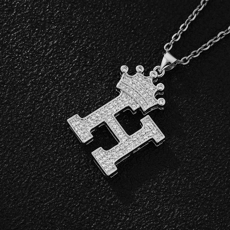Hot-Selling Crown English Letter Necklace In Europe And America Unisex Copper Inlaid Zircon Pendant Necklace Jewelry