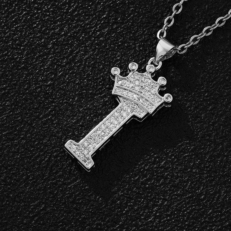 Hot-Selling Crown English Letter Necklace In Europe And America Unisex Copper Inlaid Zircon Pendant Necklace Jewelry