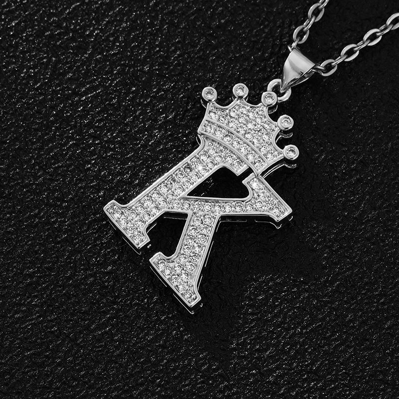 Hot-Selling Crown English Letter Necklace In Europe And America Unisex Copper Inlaid Zircon Pendant Necklace Jewelry