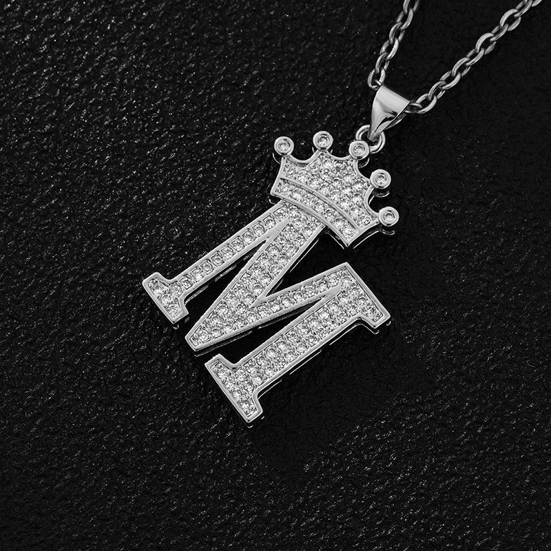 Hot-Selling Crown English Letter Necklace In Europe And America Unisex Copper Inlaid Zircon Pendant Necklace Jewelry