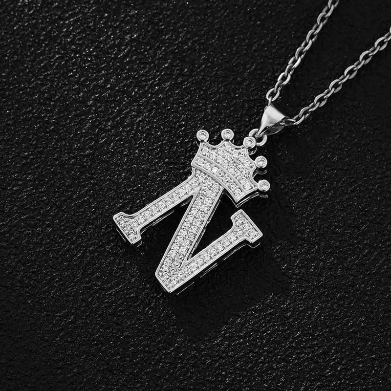 Hot-Selling Crown English Letter Necklace In Europe And America Unisex Copper Inlaid Zircon Pendant Necklace Jewelry