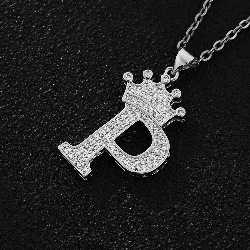 Hot-Selling Crown English Letter Necklace In Europe And America Unisex Copper Inlaid Zircon Pendant Necklace Jewelry