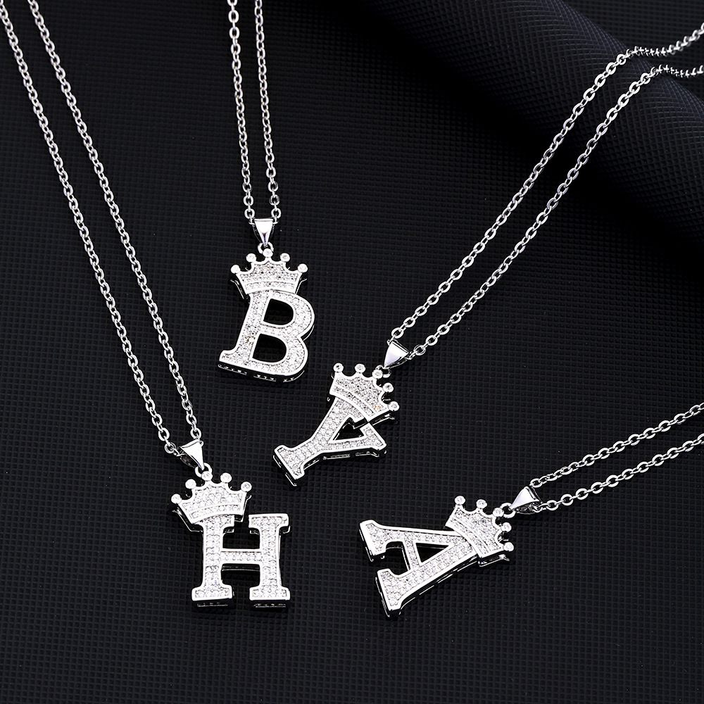 Hot-Selling Crown English Letter Necklace In Europe And America Unisex Copper Inlaid Zircon Pendant Necklace Jewelry