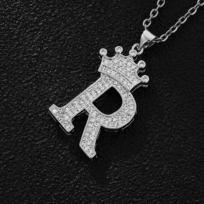 Hot-Selling Crown English Letter Necklace In Europe And America Unisex Copper Inlaid Zircon Pendant Necklace Jewelry