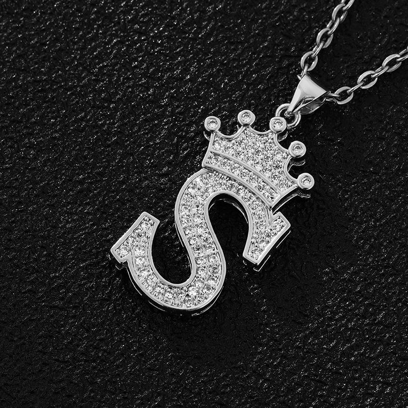 Hot-Selling Crown English Letter Necklace In Europe And America Unisex Copper Inlaid Zircon Pendant Necklace Jewelry