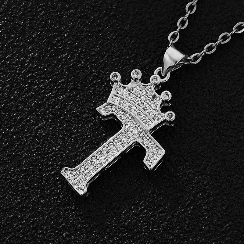 Hot-Selling Crown English Letter Necklace In Europe And America Unisex Copper Inlaid Zircon Pendant Necklace Jewelry