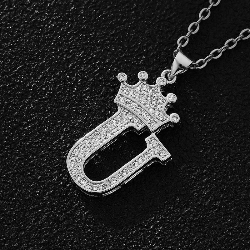 Hot-Selling Crown English Letter Necklace In Europe And America Unisex Copper Inlaid Zircon Pendant Necklace Jewelry
