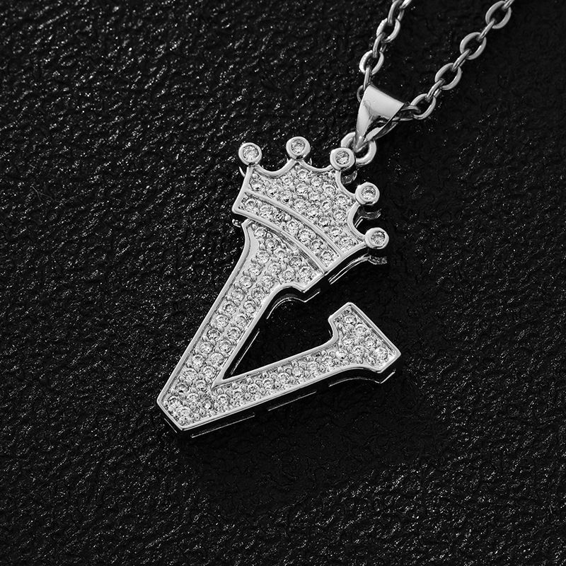 Hot-Selling Crown English Letter Necklace In Europe And America Unisex Copper Inlaid Zircon Pendant Necklace Jewelry