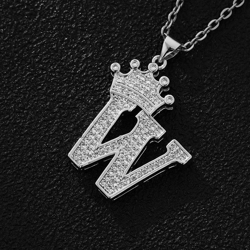 Hot-Selling Crown English Letter Necklace In Europe And America Unisex Copper Inlaid Zircon Pendant Necklace Jewelry