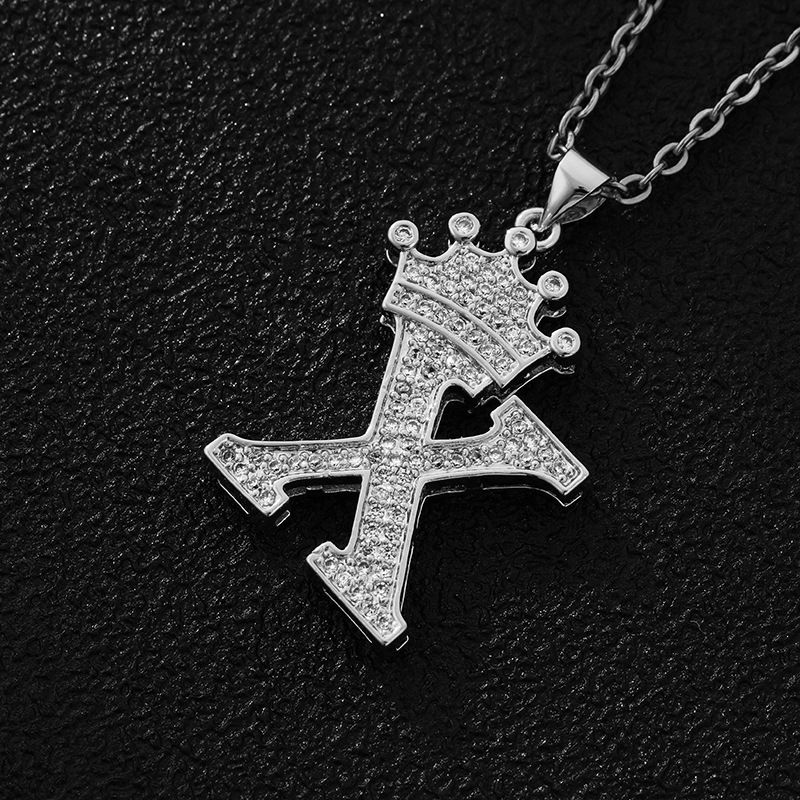 Hot-Selling Crown English Letter Necklace In Europe And America Unisex Copper Inlaid Zircon Pendant Necklace Jewelry