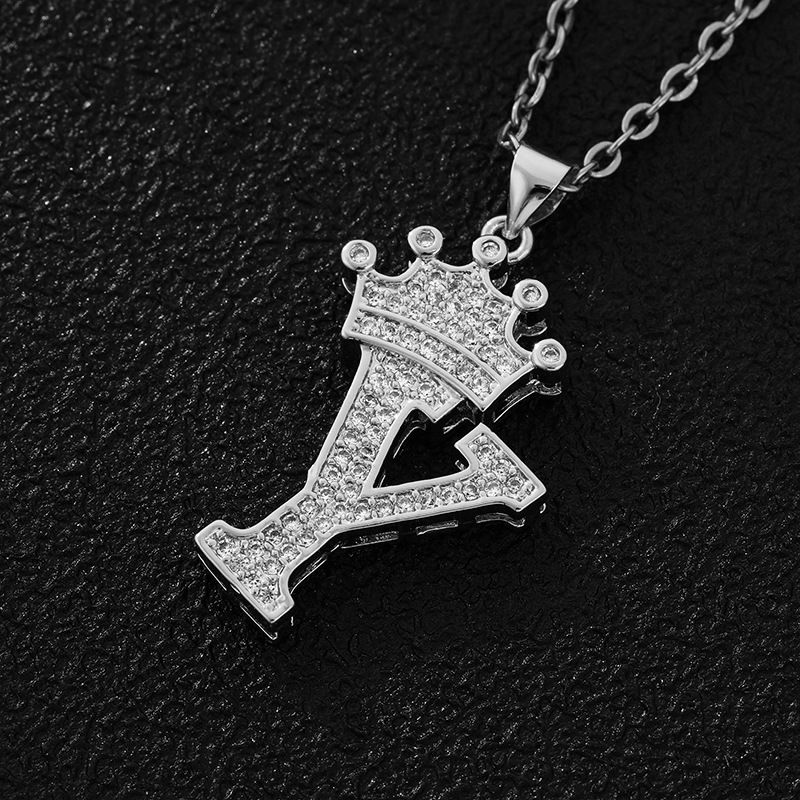 Hot-Selling Crown English Letter Necklace In Europe And America Unisex Copper Inlaid Zircon Pendant Necklace Jewelry