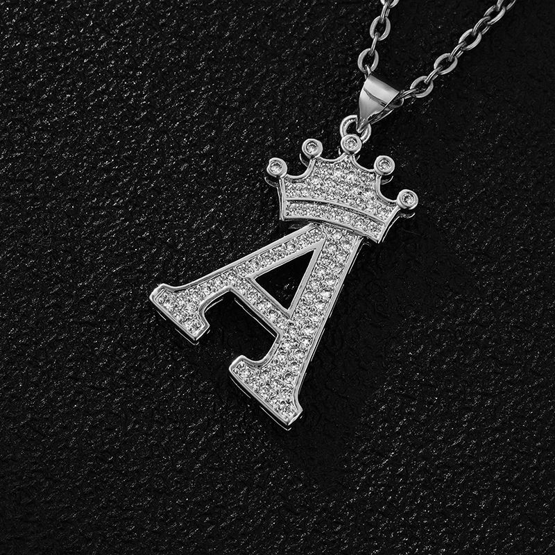 Hot-Selling Crown English Letter Necklace In Europe And America Unisex Copper Inlaid Zircon Pendant Necklace Jewelry